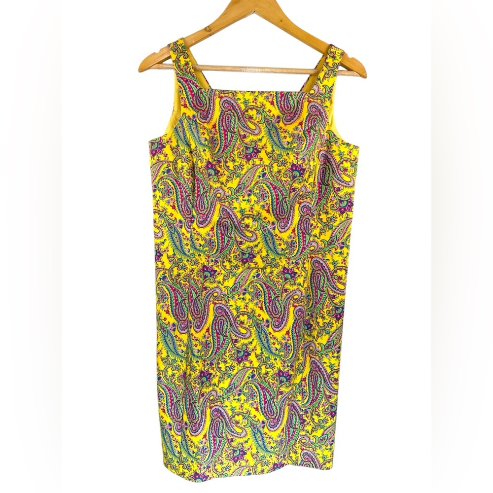 Lauren Ralph Lauren Paisley Summer Dress Yellow Cotton Blend Midi Size 8 Petite